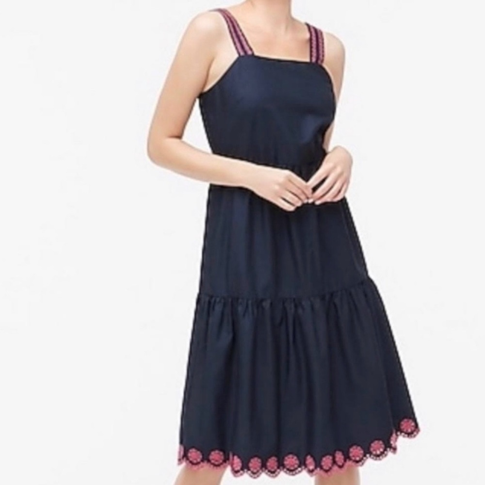J. Crew Navy Midi Dress with Pink Accents